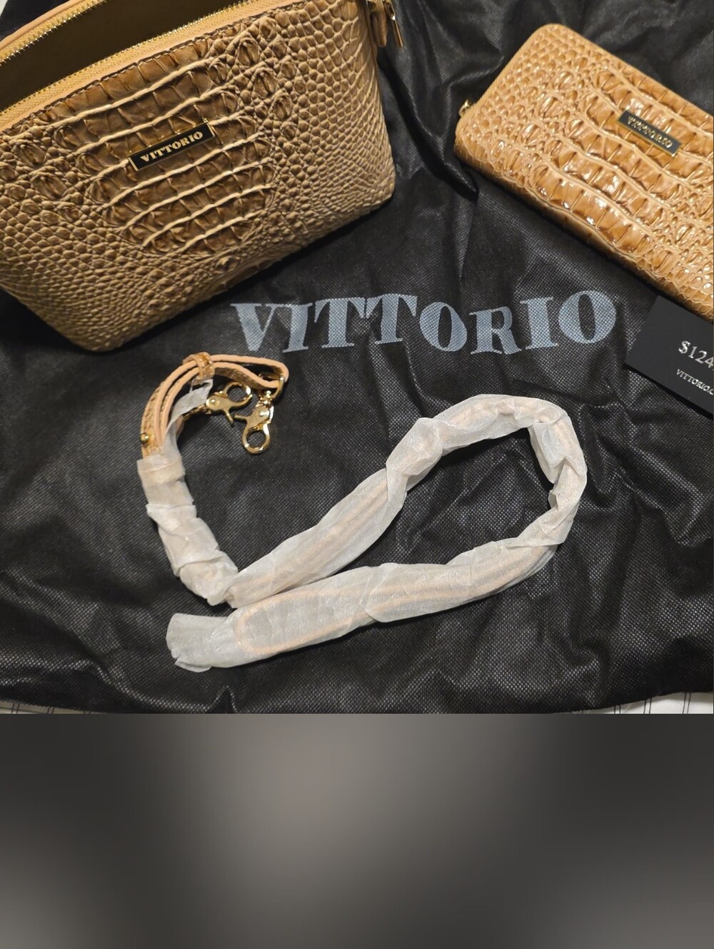 Vittorio Croc-Embossed Tan Leather Crossbody Set with Wallet